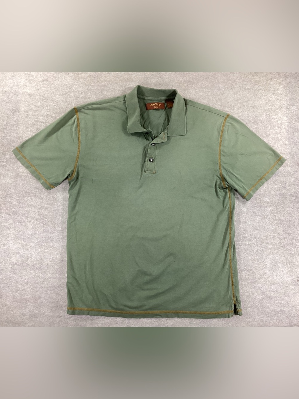 Orvis Men's Olive Green Polo with Contrast Stitching Large